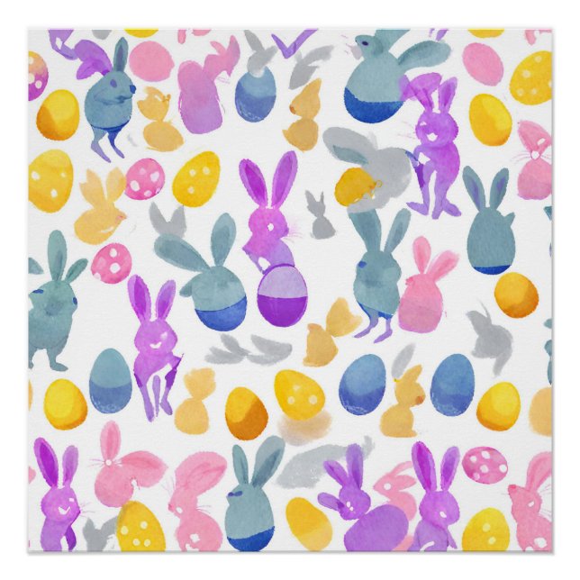 bunny with easter eggs poster (Front)