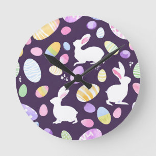 bunny with easter eggs round clock