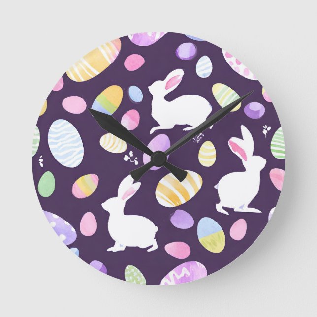 bunny with easter eggs round clock (Front)