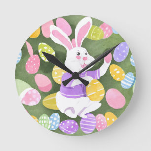 bunny with easter eggs round clock