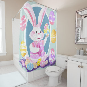 bunny with easter eggs shower curtain