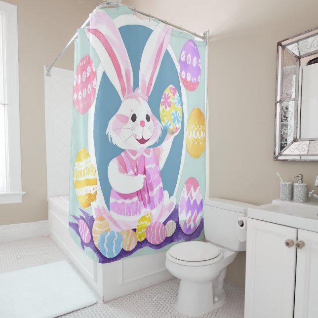 bunny with easter eggs shower curtain (In Situ)