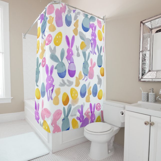 bunny with easter eggs shower curtain (In Situ)