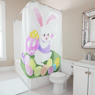 bunny with easter eggs shower curtain
