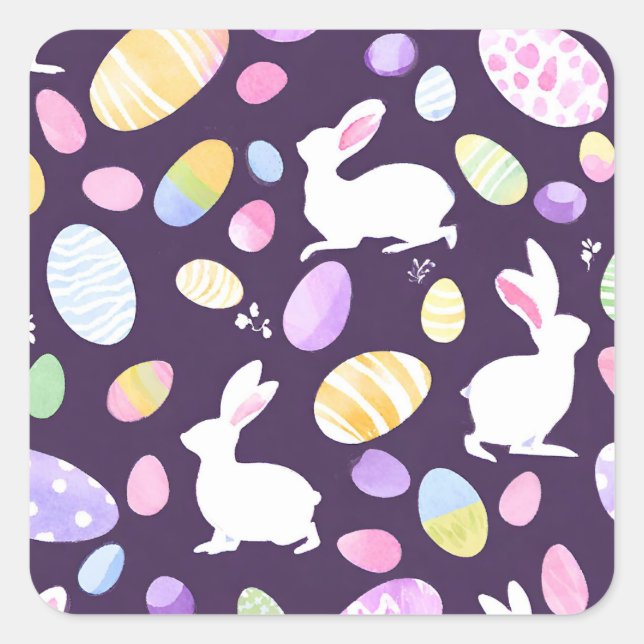 bunny with easter eggs square sticker (Front)