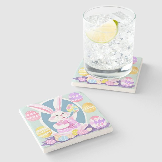 bunny with easter eggs stone coaster (Side)