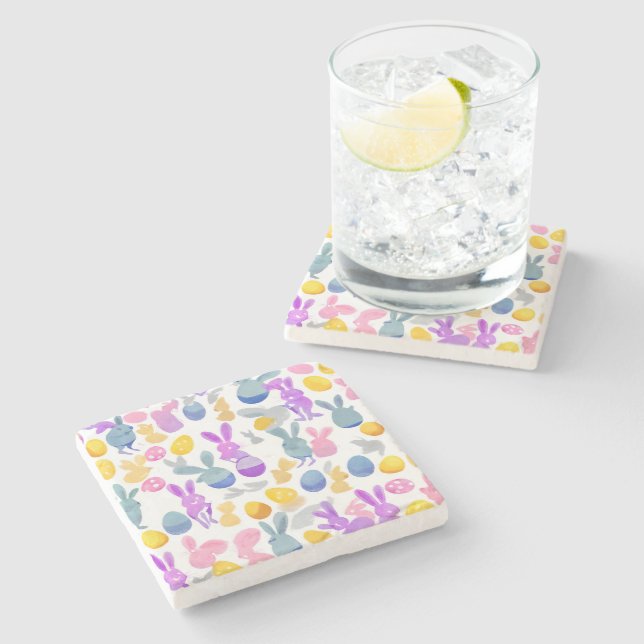 bunny with easter eggs stone coaster (Side)