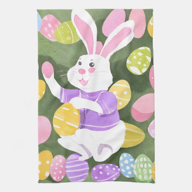 bunny with easter eggs tea towel (Vertical)