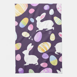 bunny with easter eggs tea towel