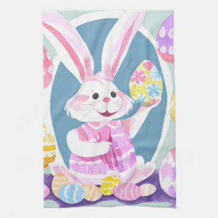 bunny with easter eggs tea towel
