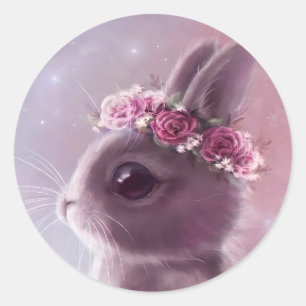 Bunny with Floral Wreath Classic Round Sticker