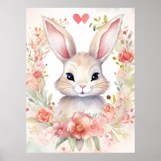 Bunny with flower wreath poster
