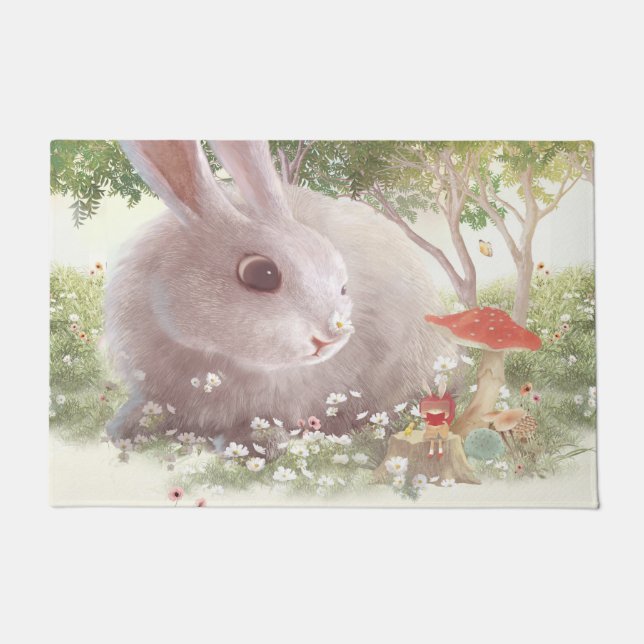 Bunny with Flowers Doormat (Front)