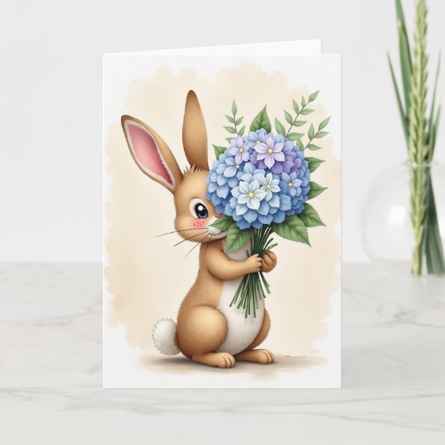 Bunny With Flowers Greeting Card (Front)