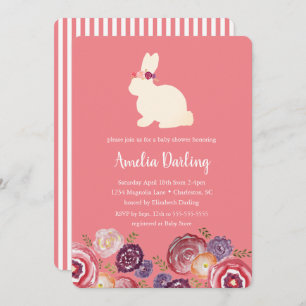 Bunny with Flowers Headband Baby Shower Invitation