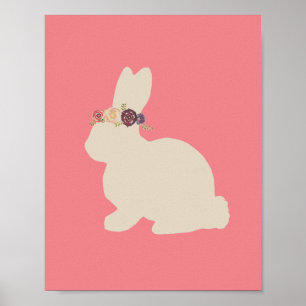 Bunny with Flowers Headpiece Animal Painting Poste Poster