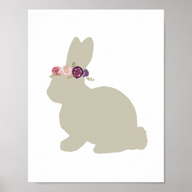 Bunny with Flowers Headpiece Animal Painting Poster (Front)