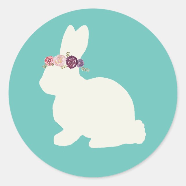 Bunny with Flowers Painting Pink Stickers (Front)