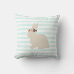 Bunny with Flowers Painting Throw Pillow