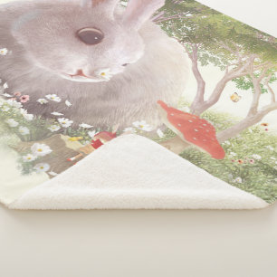Bunny with Flowers Sherpa Blanket
