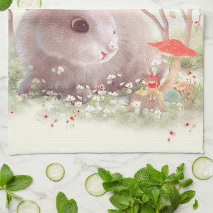 Bunny with Flowers Tea Towel
