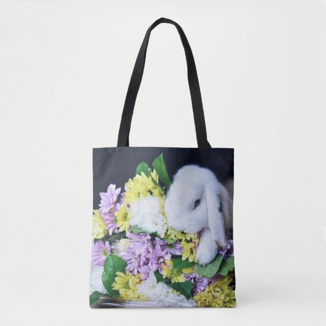BUNNY WITH FLOWERS TOTE BAG (Front)