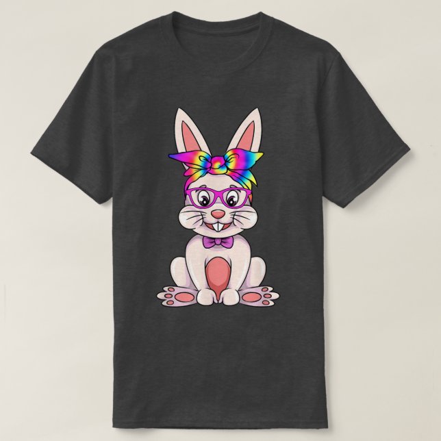 Bunny With Glasses And Tie Dye Bandanna Easter Hip T-Shirt (Design Front)