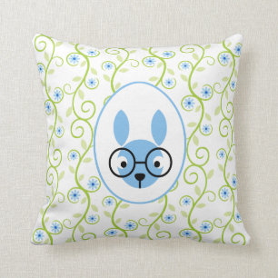 Bunny With Glasses Spring Floral Cushion