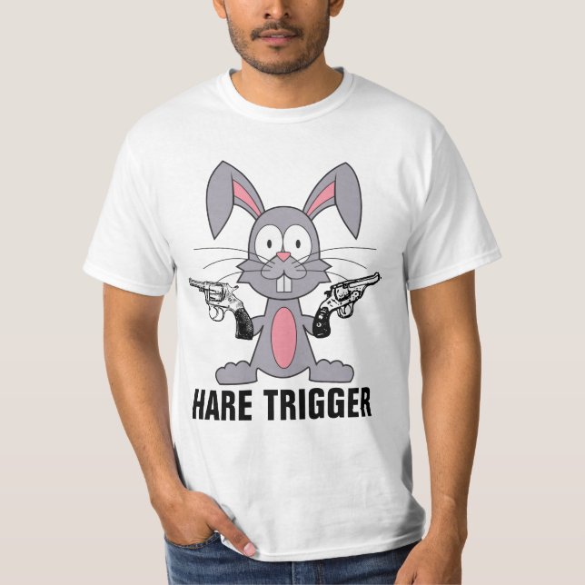 BUNNY WITH GUNS, HARE TRIGGER T-SHIRTS (Front)