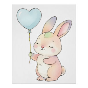 Bunny with Heart Balloon Poster
