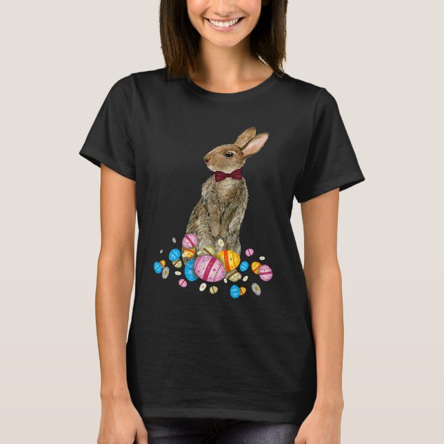 Bunny With Necktie Happy Easter Sayings Egg Cute B T-Shirt (Front)