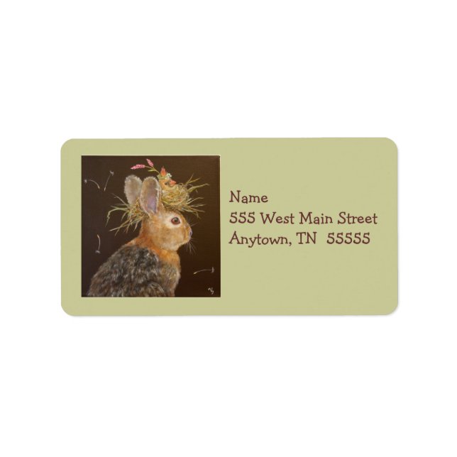 Bunny with nesting cardinal address label (Front)