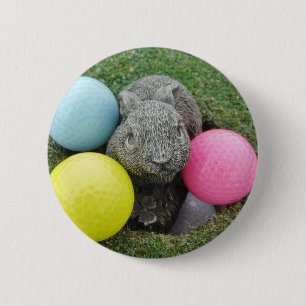 Bunny with pink blue yellow egg 6 cm round badge