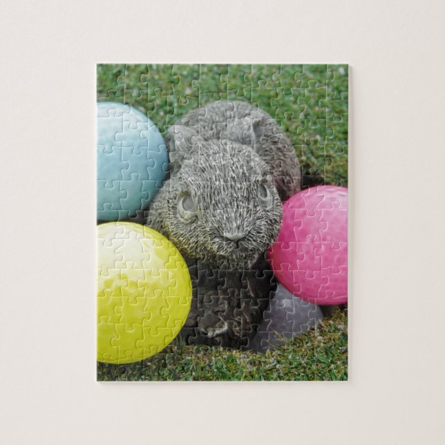Bunny with pink blue yellow egg jigsaw puzzle (Vertical)