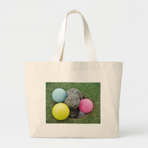 Bunny with pink blue yellow egg large tote bag