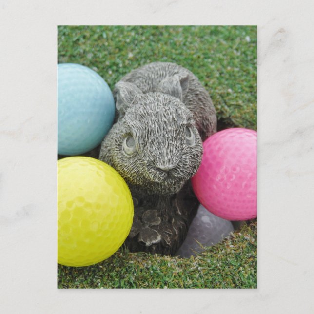 Bunny with pink blue yellow egg postcard (Front)