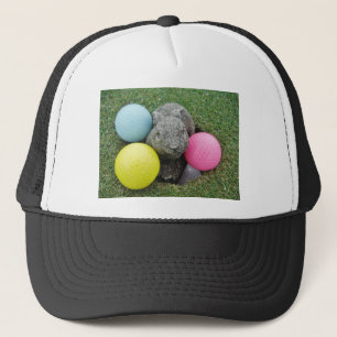 Bunny with pink blue yellow egg trucker hat