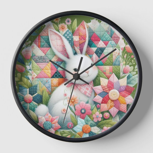 Bunny with Quilt and Flowers Clock (Front)