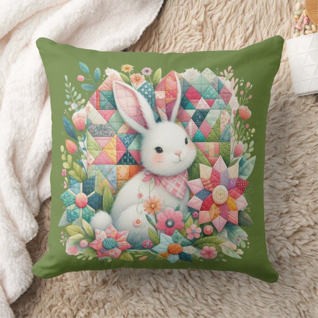 Bunny with Quilt and Flowers Cushion (Blanket)