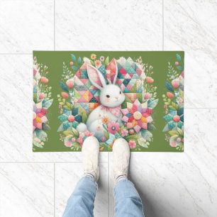 Bunny with Quilt and Flowers Doormat