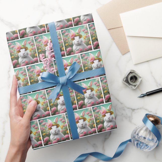 Bunny With Summer Garden Hat Wrapping Paper (Gifting)