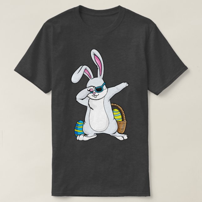Bunny with Sunglasses and Egg at Hip Hop Dance Dab T-Shirt (Design Front)