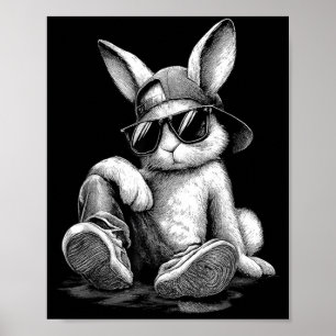 Bunny with Sunglasses Cap Easter Day for Men Boy Poster