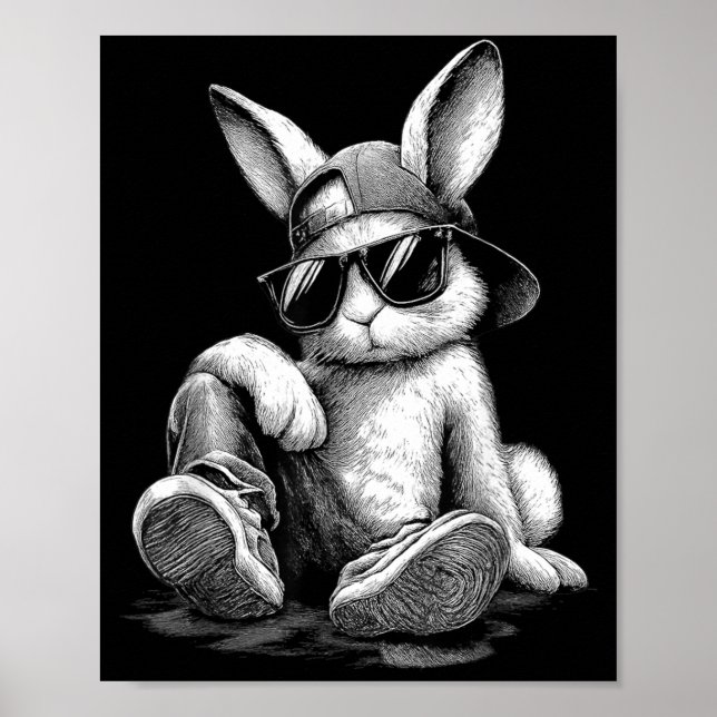 Bunny with Sunglasses Cap Easter Day for Men Boy Poster (Front)