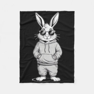 Bunny With Sungles And Hoodie Happy Easter Day Bun Fleece Blanket