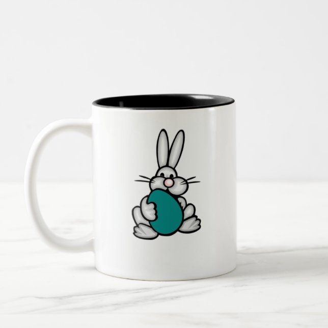 Bunny with Teal Green Egg Two-Tone Coffee Mug (Left)