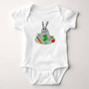 Bunny with the letter B on the lawn Baby Bodysuit
