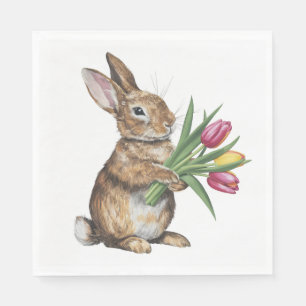Bunny With Tulip Bouquet Napkin