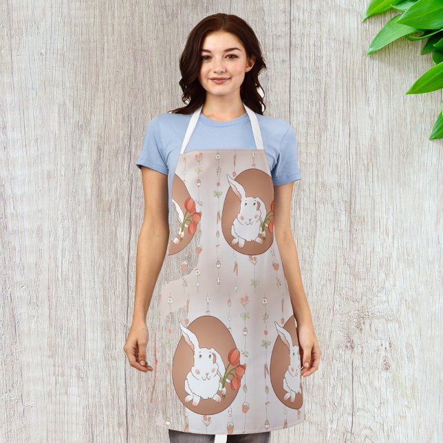 Bunny with Tulips Spring Holiday Rabbit Apron (Creator Uploaded)