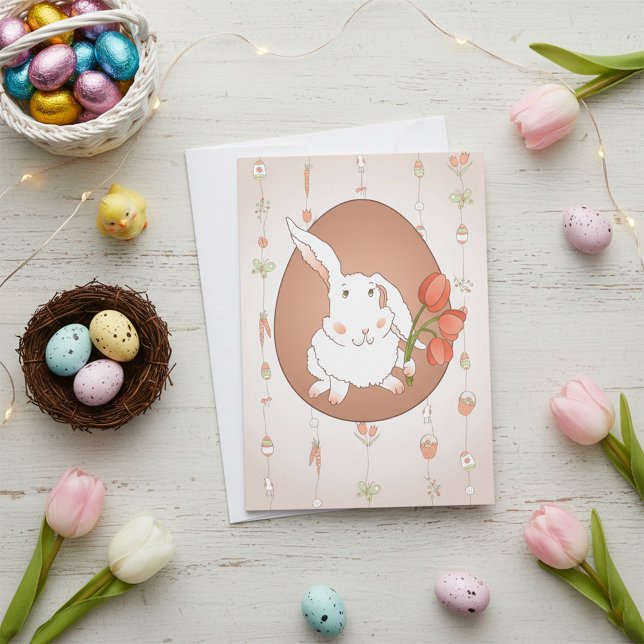 Bunny with Tulips Spring Holiday Rabbit Invitation (Creator Uploaded)